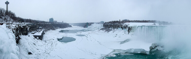 Frozen waterfall, Horseshoe Falls, Niagara River, Niagara Falls,