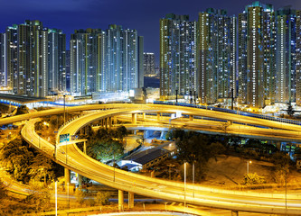 Fototapeta na wymiar city overpass at night, HongKong