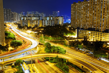 Fototapeta na wymiar aerial view of the city overpass at night, HongKong, Asia