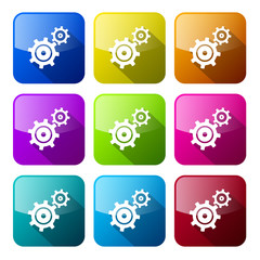 Cogs - Gears Colorful Icons Set Isolated on White Background
