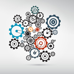 Abstract vector cogs - gears on grey background