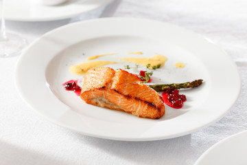 salmon steak with vegetables