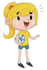 Girl in brazilian soccer uniform holding a football