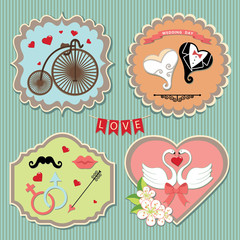 Labels with wedding elements.Retro