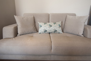 Beige sofa in living room