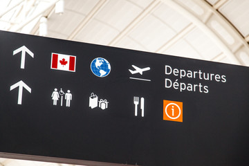 Low angle view of a signboard at an airport, Alberta, Canada