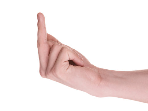 Man's hand showing the middle finger. Isolation on white