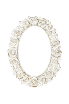 Oval picture frame with rose decor, clipping path included. 