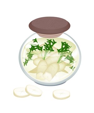 pickled white radish jar, wooden lid clip art preview