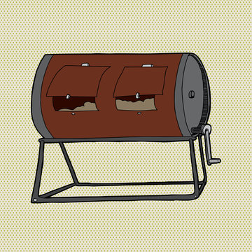 brown compost tumbler on stand clip art preview