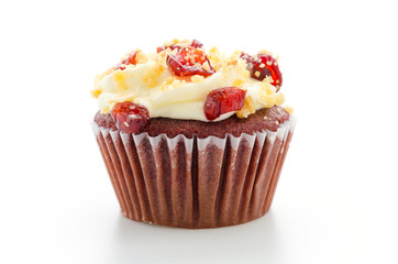 Red cupcake velvet isolated white background