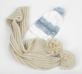 Fototapeta na wymiar Winter cap and scarf, isolated on white