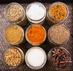 Sugar and Spices on a wicker background