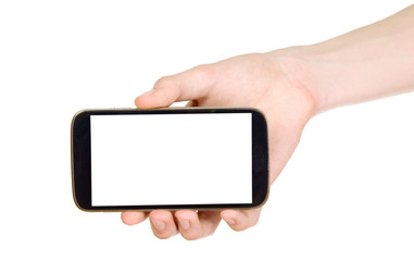 Man is holding smartphone