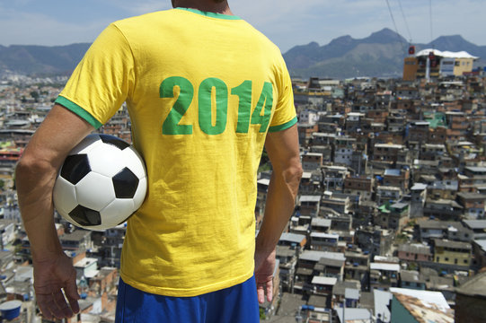 Brazil 2014 Football Player with Soccer Ball Favela Slum Rio