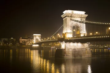 Fotobehang Kettingbrug Budapest Chain Bridge at Night