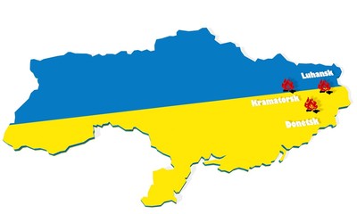 donetsk, kramatorsk, luhansk hot point on ukraine map