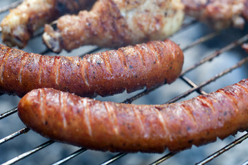 barbecue with delicious grilled meat on grill