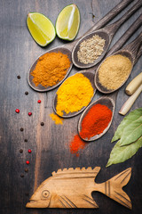 Spices.  Curry, chili, coriander, bay leaf, pepper