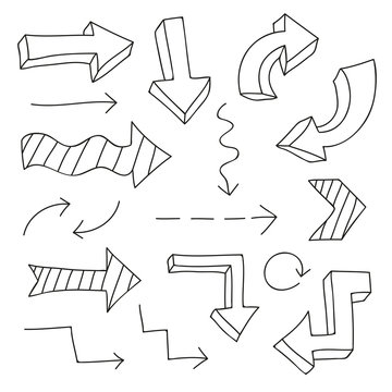 Hand drawn outline vector arrows design elements set
