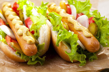 Hot dogs with mustard and ketchup