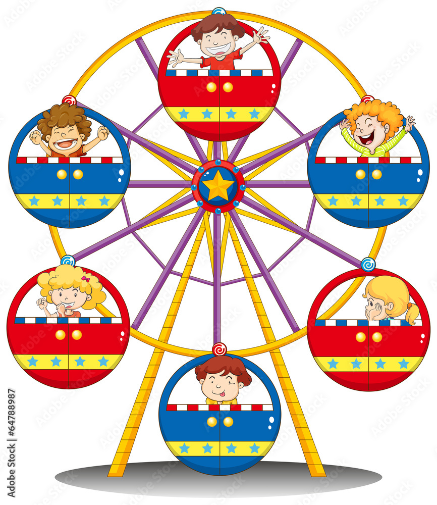 Poster happy kids riding the ferris wheel