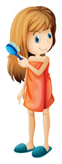 A teenager combing her hair