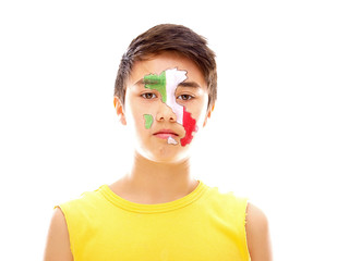 boy with italian flag & map painted on his face