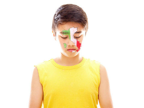 boy with italian flag & map painted on his face