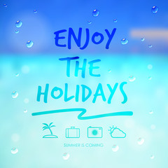 enjoy the holidays and travel icon on summer sea background