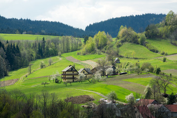 Fototapeta na wymiar Idyllic rural view of gently rolling patchwork farmland