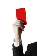 businessman showing red card