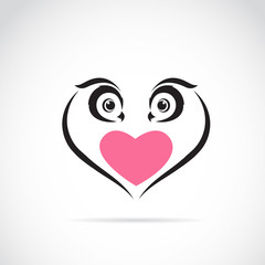 Vector image of owl and heart on white background