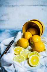 Lemons on rustic background