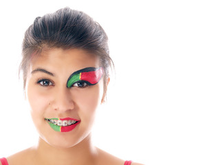 portuguese flag painted on girl's face