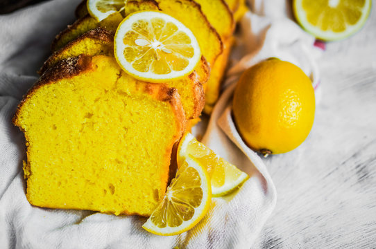 Lemon cake on rustic background