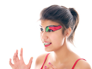 portuguese flag painted on girl's face