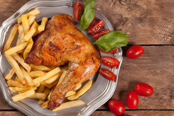 Roasted chicken leg.