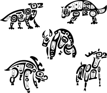 Native indian shoshone tribal drawings. Animals