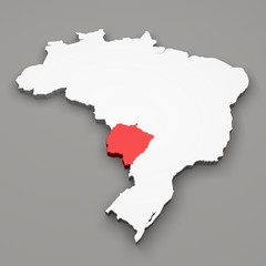 Fototapeta premium Mappa Brasile, divisione regioni Mato Grosso do Sul