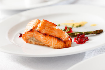 salmon steak with vegetables