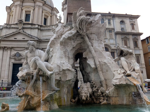 Detail of the Fountain of the Four Rivers in Piazza Navona, Rome