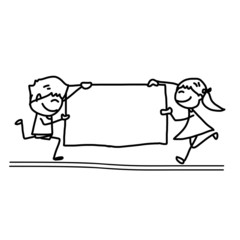 hand drawing cartoon happy kids