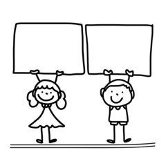 hand drawing cartoon happy kids