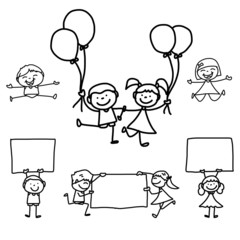 hand drawing cartoon happy kids