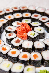 A spiral made of traditional sushi