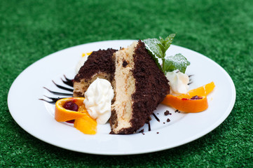 Tiramisu cake on plate
