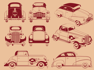 Old Car Silhouette in Several Positions