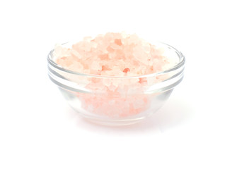 Pink Salt in Glass Bowl Isolated on White Background