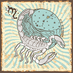 Fototapety  Znak zodiaku Skorpion.Karta Vintage Horoskop